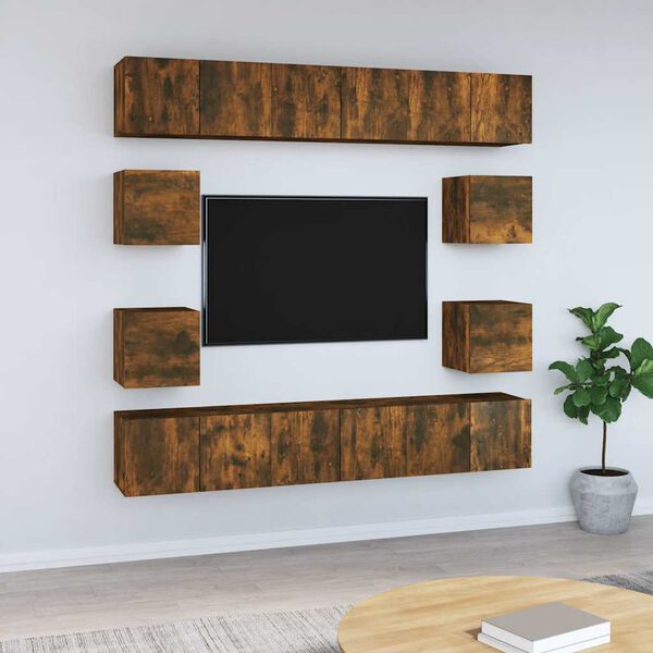 vidaXL Set de muebles de TV 10 pzas madera contrachapada roble ahumado