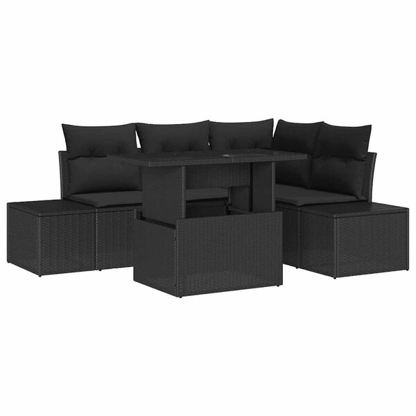 vidaXL Conjunto de sof&aacute; de jard&iacute;n 5 pcs Negro rat&aacute;n sint&eacute;tico