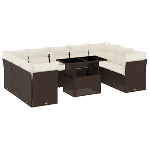 vidaXL Set de sof&aacute;s de jard&iacute;n 10 pzas y cojines rat&aacute;n sint&eacute;tico marr&oacute;n