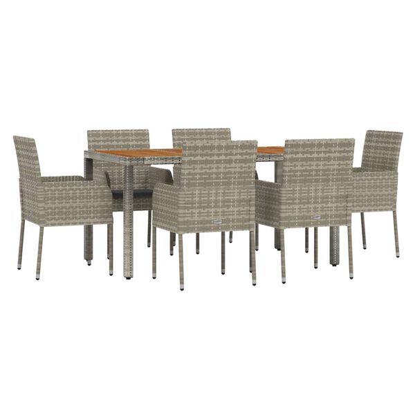 vidaXL Set comedor jardín 7 pzas y cojines ratán sintético gris