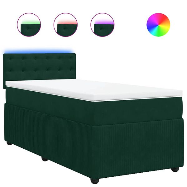 vidaXL Cama box spring con colch&oacute;n terciopelo verde oscuro 80x200 cm