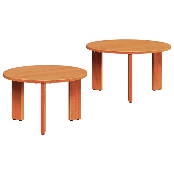 vidaXL Mesa de Caf&eacute; 2 pcs Marr&oacute;n cera Madera maciza de Pino