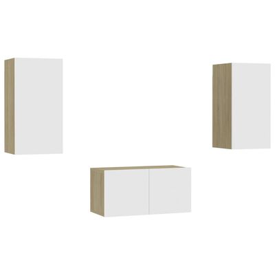 vidaXL Muebles de salón 3 pzas madera ingeniería blanco y roble Sonoma