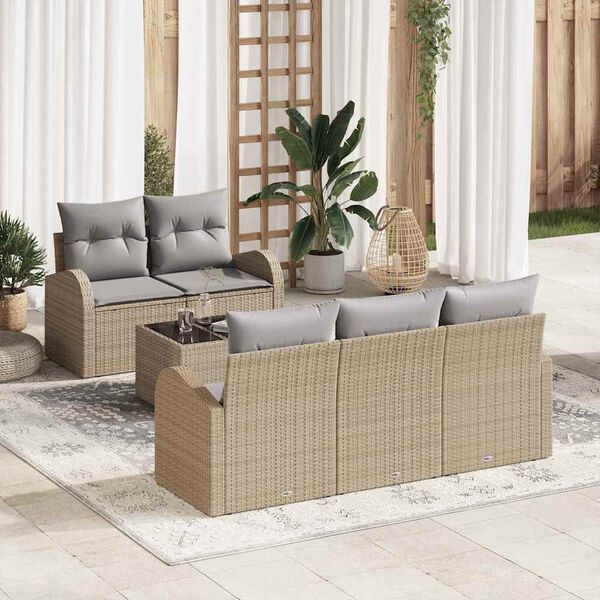 vidaXL Conjunto de sof&aacute; de jard&iacute;n con coj&iacute;n Manual 6 pcs Beige y gris