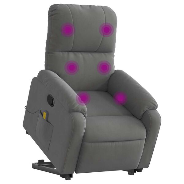 vidaXL Sillón reclinable masaje elevable tela microfibra gris oscuro