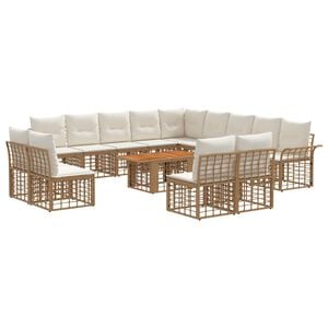 vidaXL Conjunto de sof&aacute;s de jard&iacute;n 14 uds. Natural y Crema