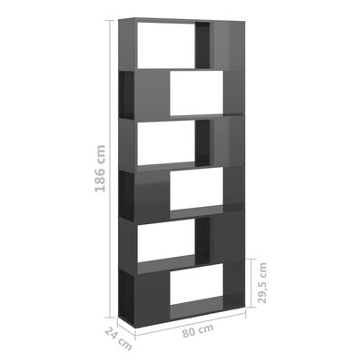vidaXL Librería separador madera contrachapada gris brillo 80x24x186cm
