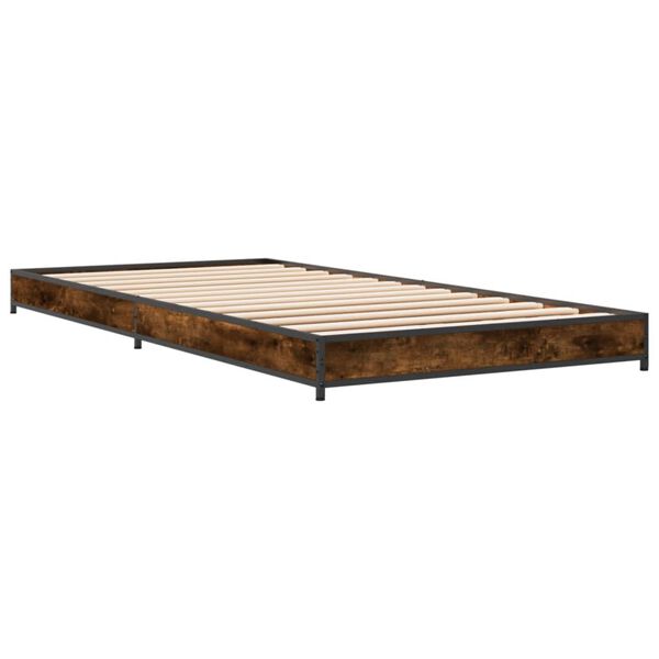 vidaXL Estructura cama madera ingenier&iacute;a metal roble humo 75x190 cm