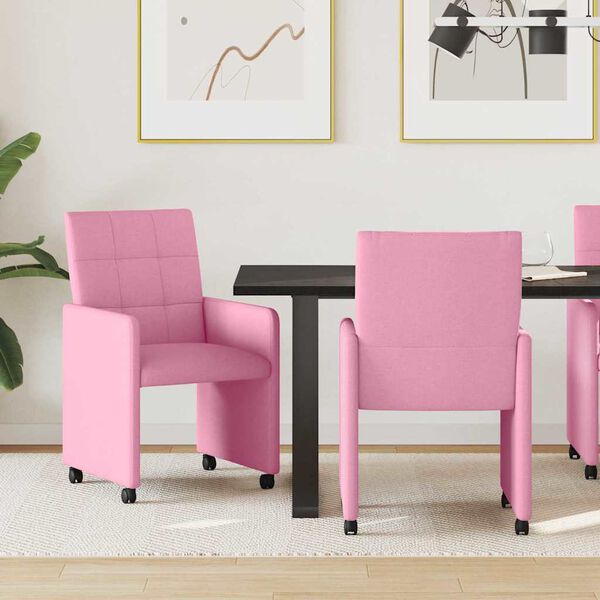 vidaXL Sillas de Comedor con Ruedas 2 pcs Rosa 58 x 65 x 94 cm tela