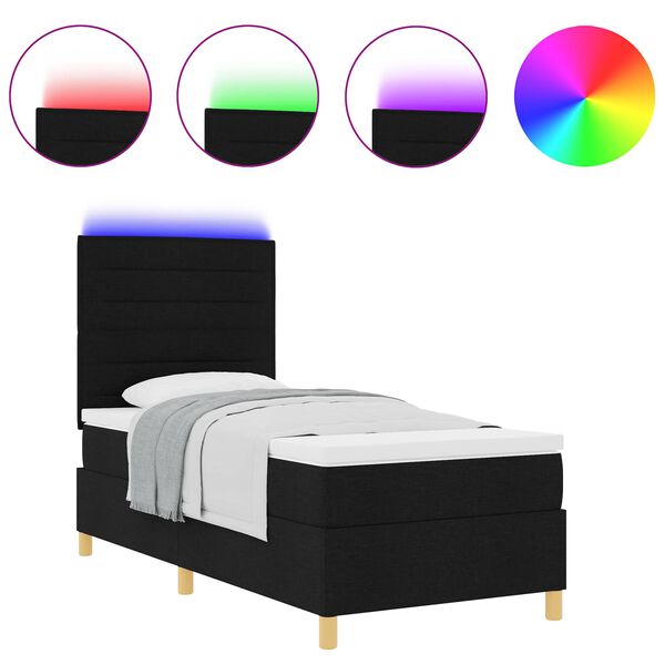 vidaXL Cama Box Spring LED con colch&oacute;n Negro 100 x 200 cm tela
