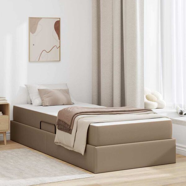 vidaXL Cama con almacenamiento y colch&oacute;n 2 pcs Capuchino Cuero