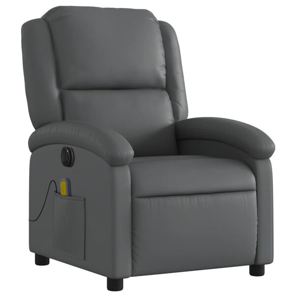 vidaXL Sill&oacute;n de masaje reclinable el&eacute;ctrico cuero sint&eacute;tico gris