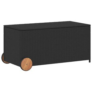 vidaXL Caja de almacenaje jard&iacute;n con ruedas rat&aacute;n sint&eacute;tico negro 190L
