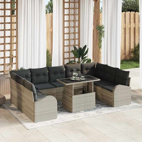 vidaXL Conjunto de sof&aacute; de jard&iacute;n 10 pcs Gris Claro y Gris