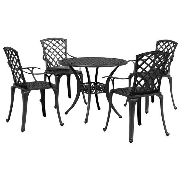 vidaXL Juego de comedor de jard&iacute;n 5 piezas aluminio fundido negro