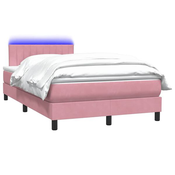 vidaXL Cama box spring con colch&oacute;n y LED terciopelo rosa 120x220 cm