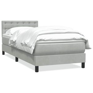 vidaXL Cama box spring con colch&oacute;n terciopelo gris claro 90x210 cm