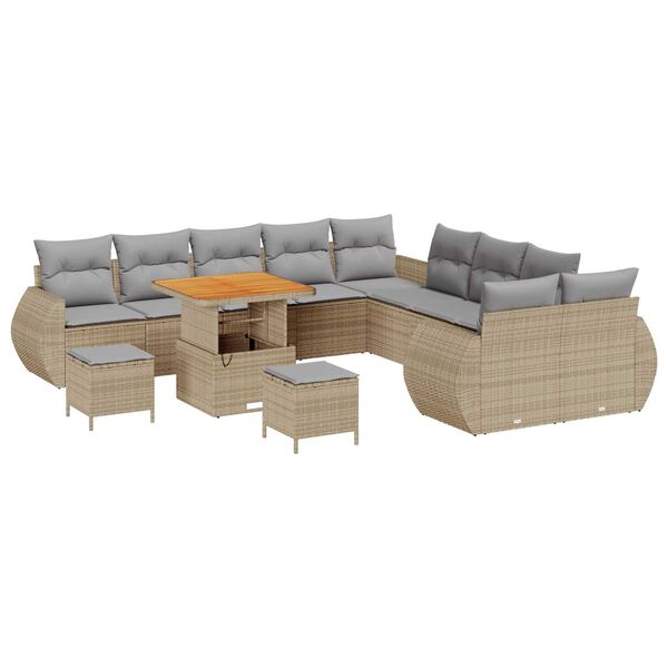 vidaXL Conjunto de sof&aacute;s de jard&iacute;n 13 pcs Beige rat&aacute;n sint&eacute;tico