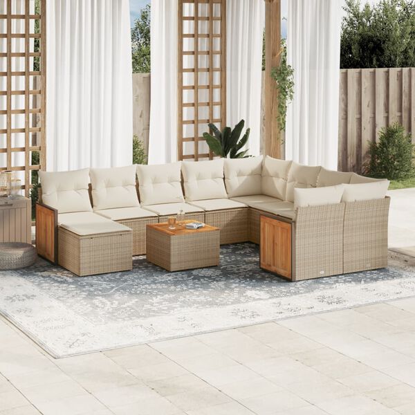 vidaXL Set de sof&aacute;s de jard&iacute;n 11pzas con cojines rat&aacute;n sint&eacute;tico beige