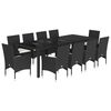 vidaXL Set comedor jard&iacute;n 11 pzas cojines rat&aacute;n sint&eacute;tico vidrio negro