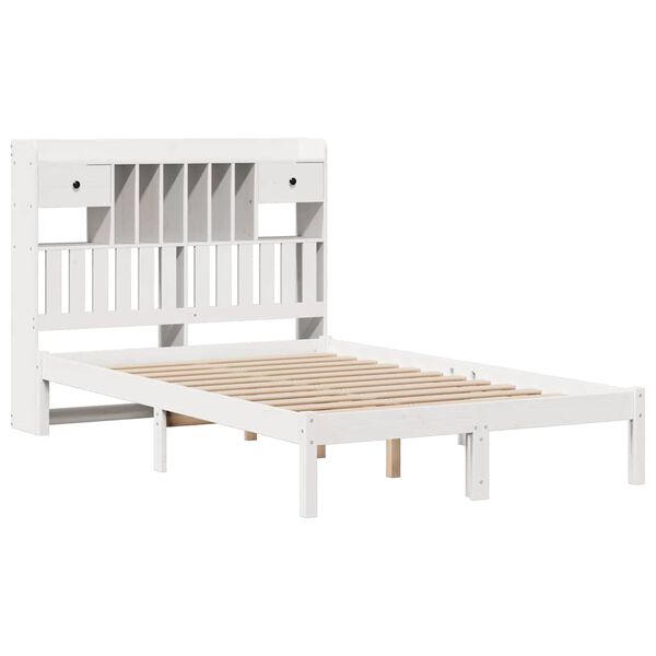 vidaXL Cama con estantería sin colchón madera maciza blanca 135x190 cm