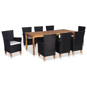 vidaXL Set de comedor de jard&iacute;n 9 pzas rat&aacute;n sint&eacute;tico negro y marr&oacute;n