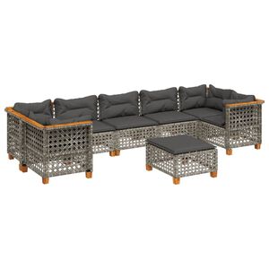 vidaXL Set de sof&aacute;s de jard&iacute;n y cojines 8 piezas rat&aacute;n sint&eacute;tico gris