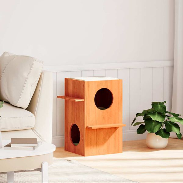vidaXL Casa para gatos cera marrón 43x43x60 cm madera maciza pino
