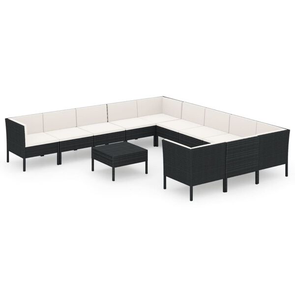 vidaXL Set de muebles de jard&iacute;n 12 pzas cojines rat&aacute;n sint&eacute;tico negro