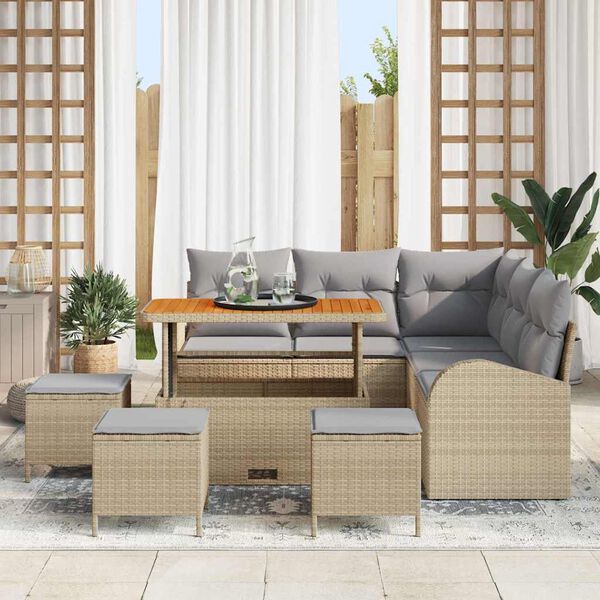 vidaXL Conjunto de sof&aacute; de jard&iacute;n con coj&iacute;n 9 pcs Beige y Gris Claro