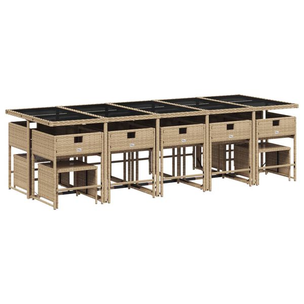 vidaXL Set comedor de jard&iacute;n con cojines 15 pzas rat&aacute;n sint&eacute;tico beige
