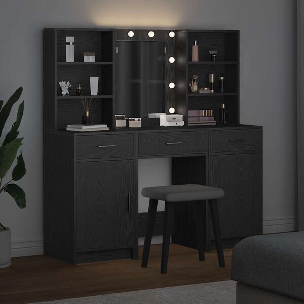 vidaXL Conjunto de Mesa de Tocador con cajón 3 pcs Roble negro