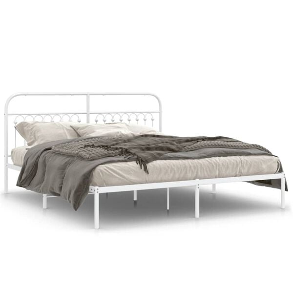 vidaXL Estructura cama sin colch&oacute;n con cabecero metal blanco 183x203cm