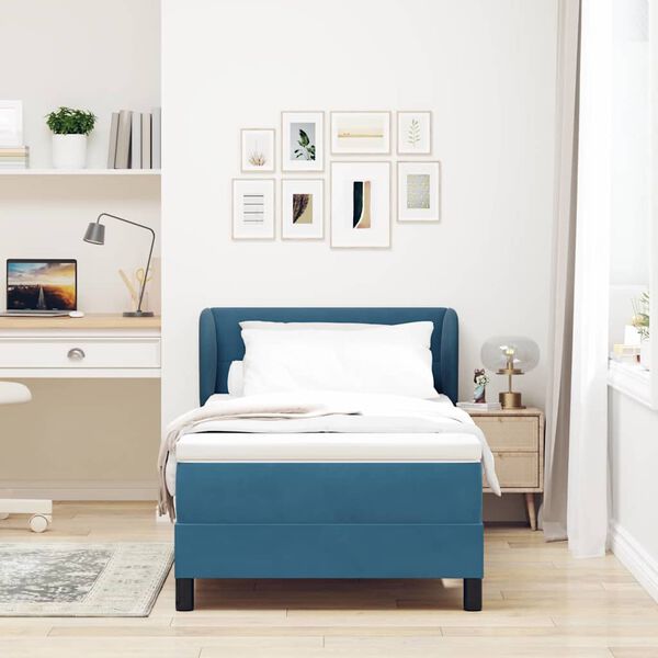 vidaXL Cama tipo Box Spring Azul oscuro 90 x 190 cm Terciopelo