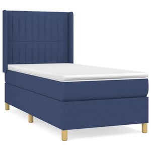 vidaXL Cama box spring con colch&oacute;n tela azul 90x200 cm