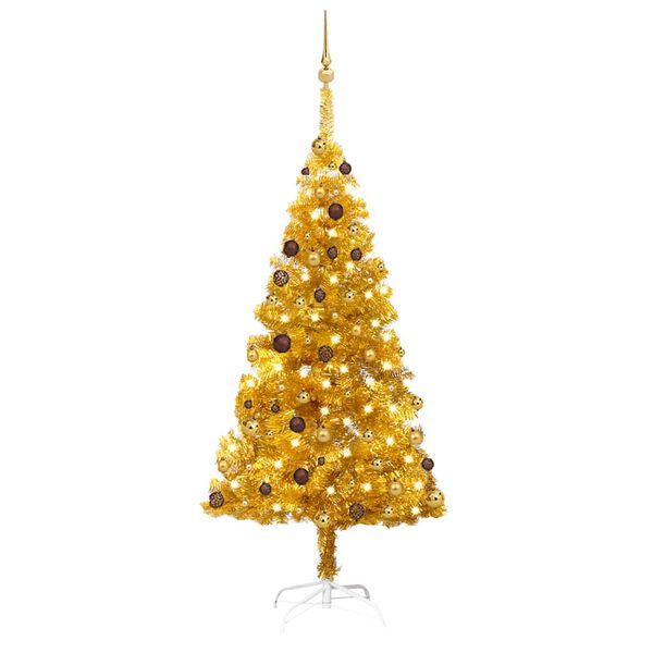 vidaXL &Aacute;rbol de Navidad preiluminado con luces y bolas dorado 180 cm