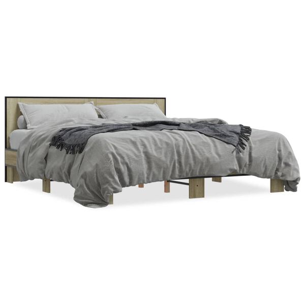 vidaXL Estructura cama madera ingeniería metal roble Sonoma 200x200 cm