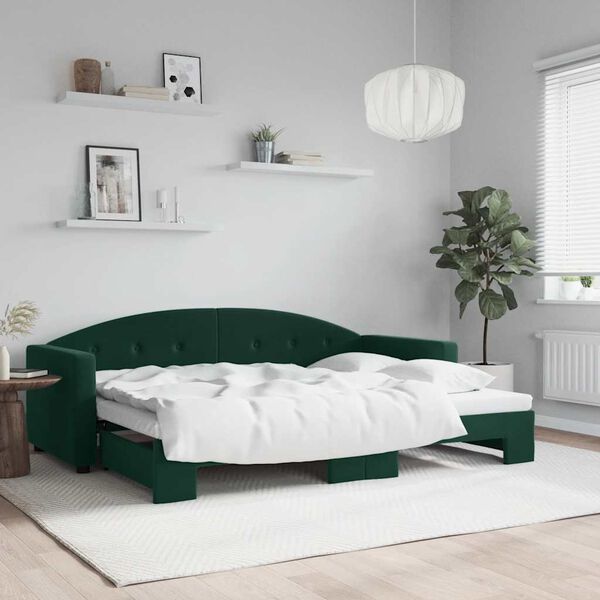 vidaXL Sof&aacute; cama nido terciopelo verde oscuro 80x200 cm