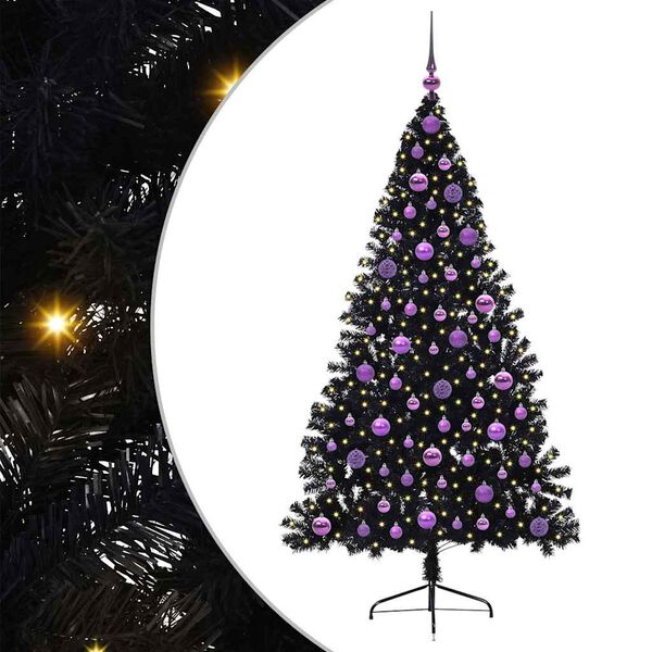vidaXL &Aacute;rbol de Navidad Artificial Preiluminado Negro 180 cm PVC