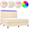 vidaXL Cama box spring colch&oacute;n y luces LED tela crema 160x200 cm