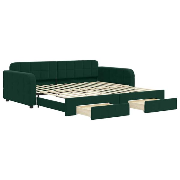 vidaXL Sof&aacute; cama nido con cajones terciopelo verde oscuro 100x200 cm