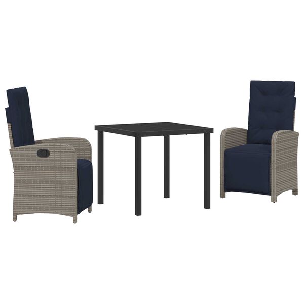 vidaXL Conjunto de Comedor de Jardín 3 pcs Gris ratán sintético