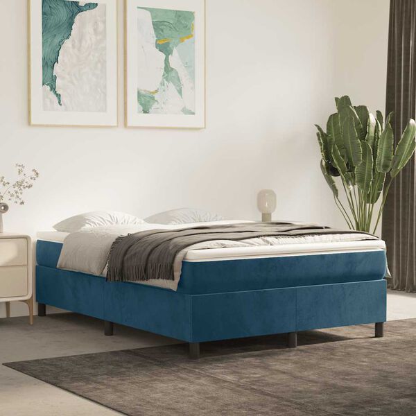 vidaXL Cama box spring con colch&oacute;n terciopelo azul oscuro 140x190 cm