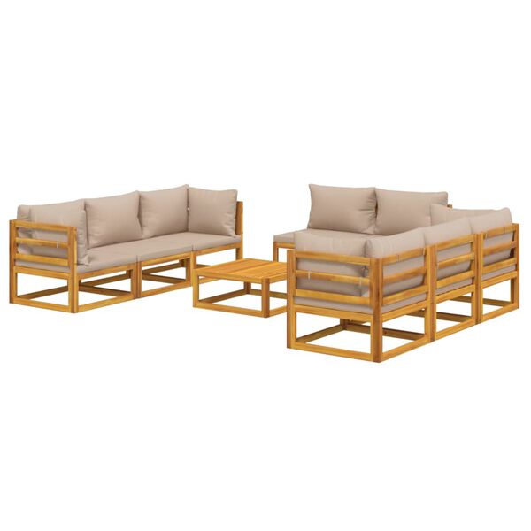 vidaXL Set muebles de jard&iacute;n 9 pzas madera maciza y cojines gris taup&eacute;