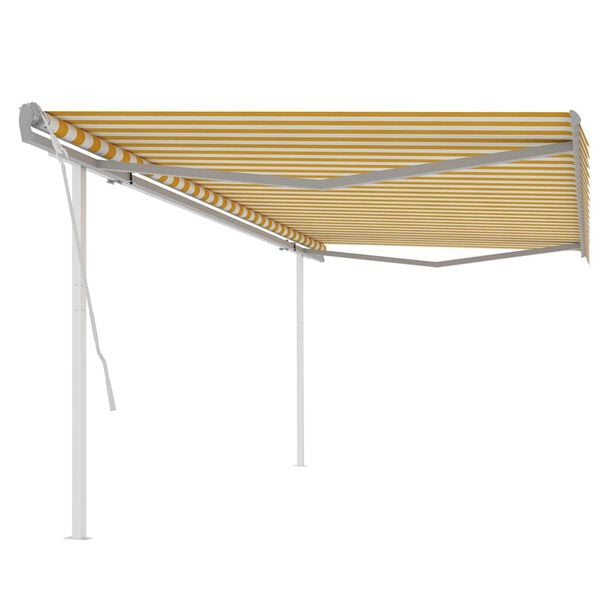 vidaXL Toldo retr&aacute;ctil manual con postes amarillo y blanco 5x3,5 m