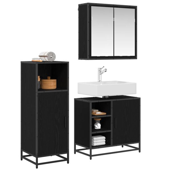 vidaXL Juego de muebles de ba&ntilde;o 3 pcs Roble Negro Madera de ingenier&iacute;a
