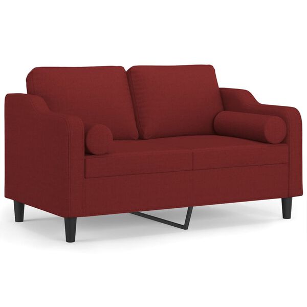 vidaXL Sof&aacute; de 2 plazas con almohadas y cojines tela rojo tinto 120 cm