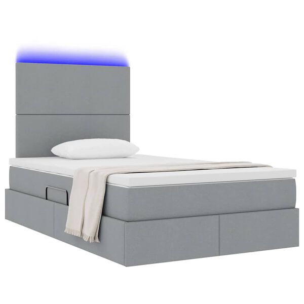 vidaXL Cama con almacenamiento y LED Gris Claro 120 x 190 cm Poli&eacute;ster
