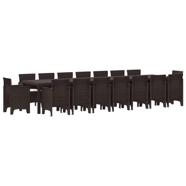 vidaXL Conjunto de comedor de jard&iacute;n con cojines 17 pcs Marr&oacute;n PP
