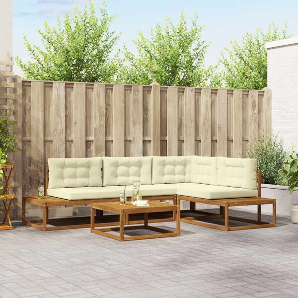 vidaXL Conjunto de sof&aacute;s de exterior 5 Pieza Natural y Crema